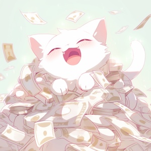 可爱白猫咪手持金钞