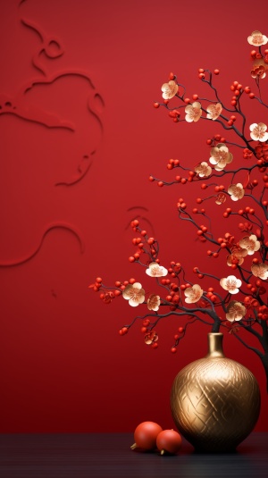 中国元宵节的红色背景与极简禅宗风格