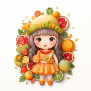 白底侏儒娃娃夏季水果主题色彩明艳手绘插画