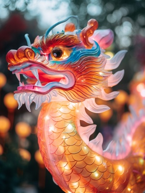 Colorful Chinese Dragon Lantern: Glowing Beauty in Soft Focus