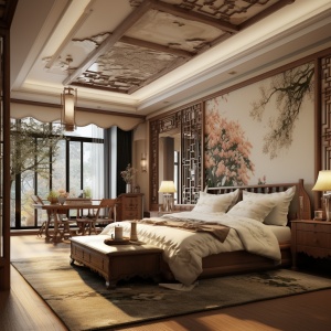 中式风格复古简约大卧室