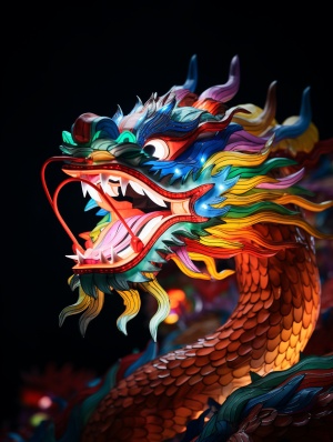 夜景纸质彩色中国龙花灯与古代宫殿的华丽交融