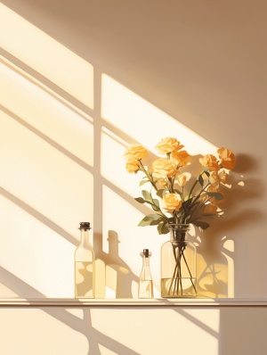 奶油色背景墙窗光影下的优雅花瓶