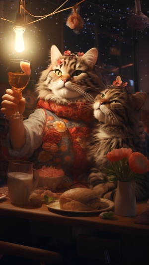 情侣、三花猫与年夜饭的欢乐游戏