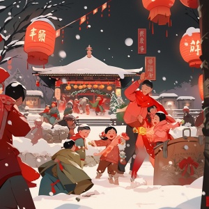 中国乡村冬日插画