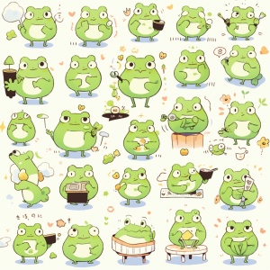 Charming Green Frog Character with Varied Poses and Expressions