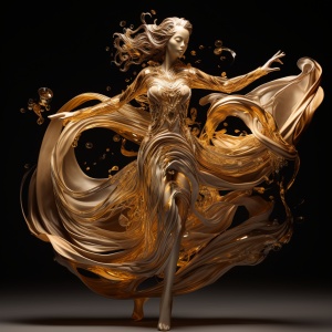 金色礼服女舞者的量子波轨迹