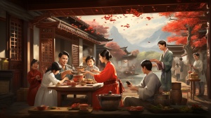 正月十五家人团聚 吃元宵贴新春联