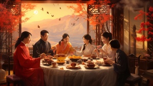 正月十五家人团聚 吃元宵贴新春联