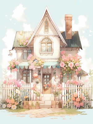 Simple and Lovely House Flower Theme Illustration