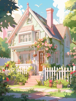 Simple and lovely house, flower theme illustration