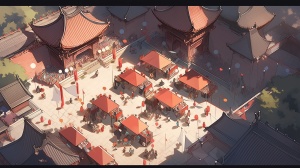 aerial view，中国，古风，节日，街道背景，
