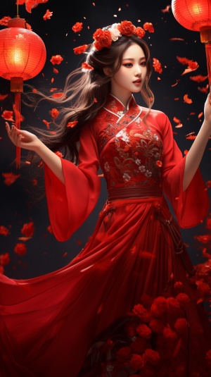 中国美女元宵热舞，红灯笼照亮樱桃小嘴