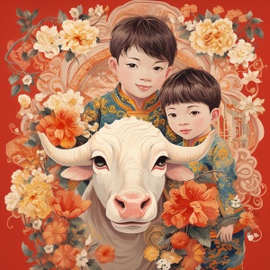 春牛与男孩：中國年畫式图案与腓尼基艺术的结合