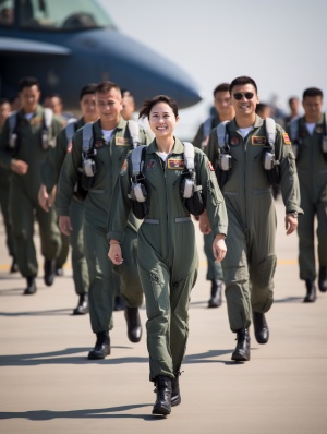 中国空军女飞行员英姿飒爽，背后是歼20战斗机