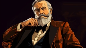 an old gentleman with beard in suit, comic style