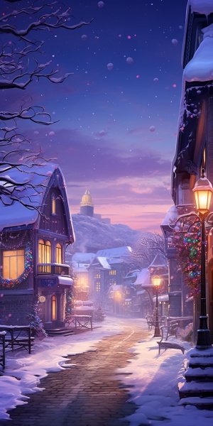 治愈之极光：雪后紫色街景