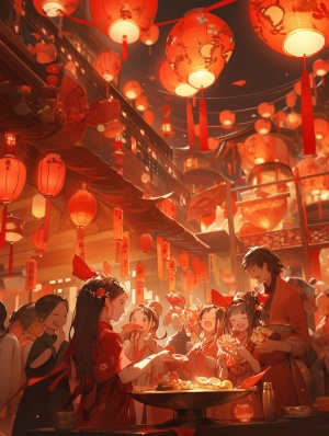 元宵节，快乐气氛，吃汤圆，一家人，喜庆连连，红红火火
