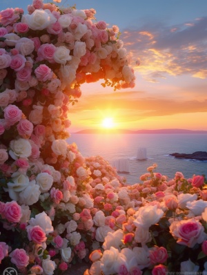 美丽的日落玫瑰花园壁纸与日出
