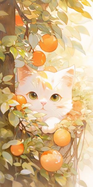 橘子与招财树下的小白猫