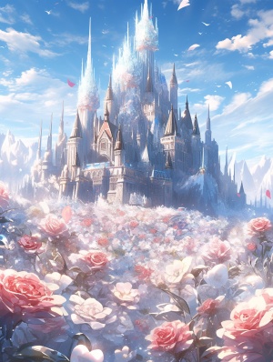 冰覆古城堡，被冰封的玫瑰花被人们观赏