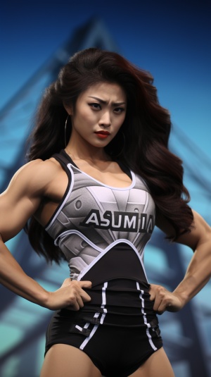 亚洲女性健美比赛中的肌肉强壮细节展示