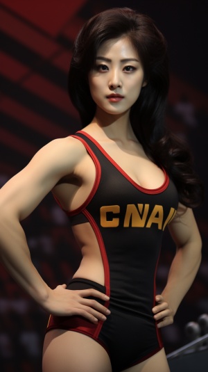 专业健美比赛场上的亚洲女人，肌肉感强壮，真实感，细节拉满，全身图片