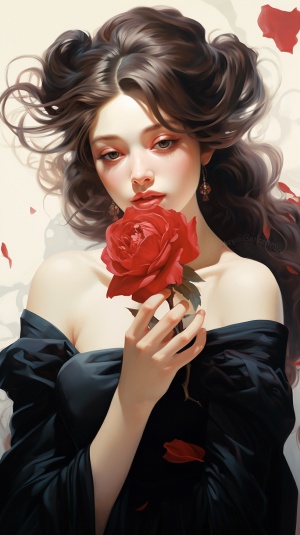 神秘女孩与绽放的红玫瑰