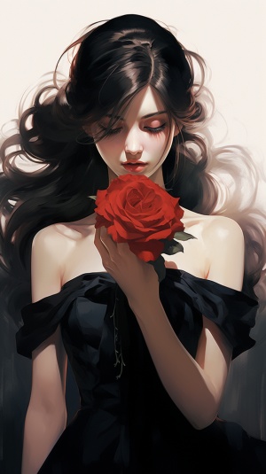 神秘女孩与绽放的红玫瑰