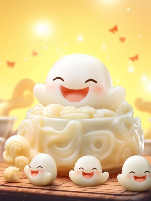 Chinese Traditional Glue Pudding with Cute Smiling Dumplings