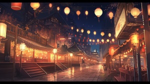 中国，古风，夜晚，开阔的街道，节日氛围，背景图，正视角