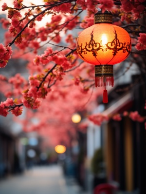红黄梅花，满街灯笼，喜庆元宵高清壁纸