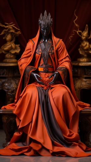 橘红色丝绸中山装：中国传统简约优雅的双音效果艺术