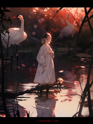 Anime-inspired Girl by Water with Bird