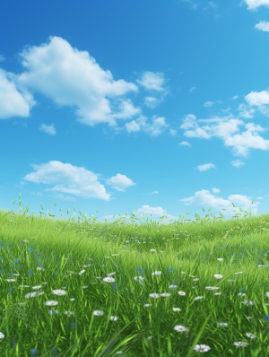 超真实超高清写实风格，绿绿的草坪蓝蓝的天空凸显细节