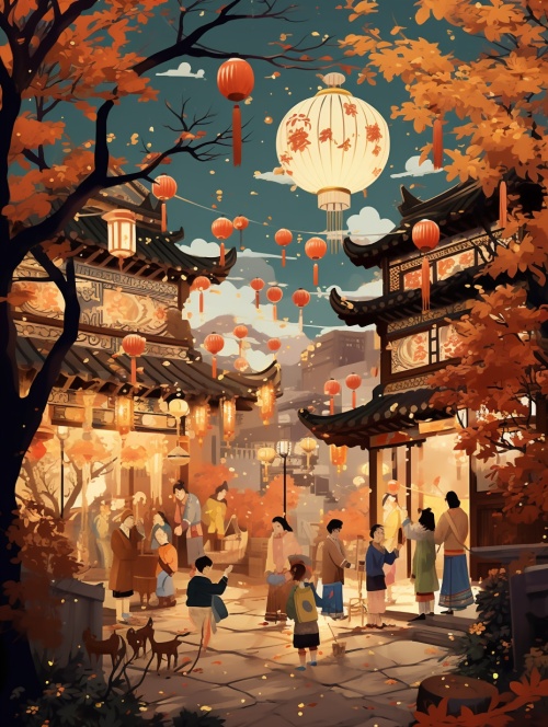 The sound of Sheng fills the city of spring | Impressions of Lantern Festival #元xiao节#illustration #oriental aesthetics #tang #scene illustration #古风illustration #sceneillustration #古风 #国风 #国风illustration #元肖节illustration