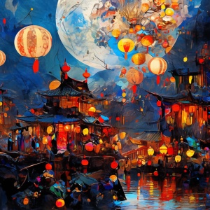 中国传统年画结合现代绘画风格的特写构图