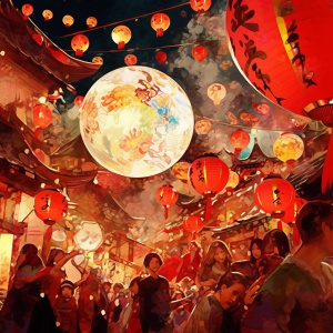 中国传统年画结合现代绘画风格的特写构图