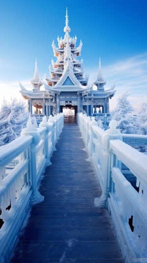 中国冰雕大桥 - 透明磨砂式冰与蓝光的广角体验