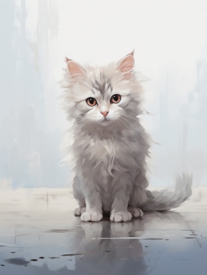 Cartoon Cat on White Floor: Fenghua Zhong Style with Dark Humor and High Resolution