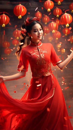 中国美女, 红灯笼舞蹈, 高清照片风格
