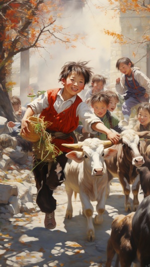中国乡村迎春：牛童手持枝条，春节准备春耕