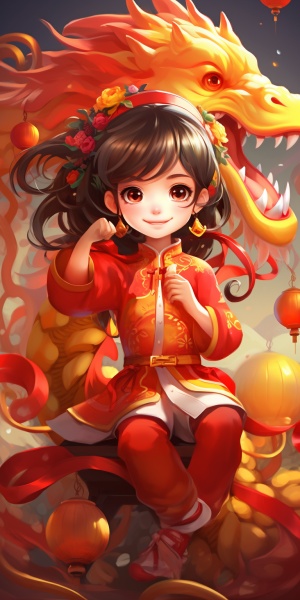 中国春节喜庆元素中的超可爱小女孩
