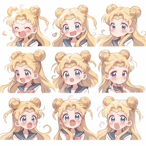 Sailor Moon Emoticons in Pixar Style: Gentle, Beautiful, and Cute Expressions