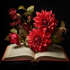 白底红色花卉书文艺复兴