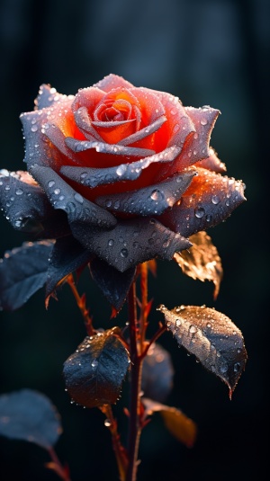 一只黑色，玫瑰，雪花，露珠，夕阳，摄影