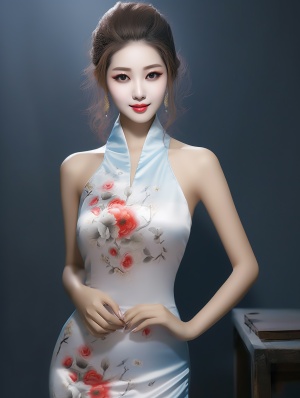 中国女孩优雅美丽，牡丹旗袍风采尽显