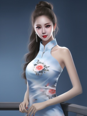 中国女孩优雅美丽，牡丹旗袍风采尽显