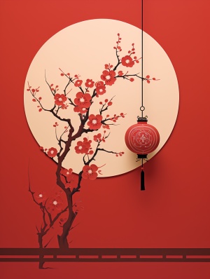 Chinese Theme Lantern and Plum Blossom Wall Hanging