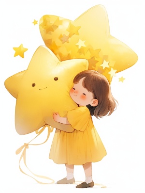 Little Girl Holding Yellow Star: A Charming Illustration